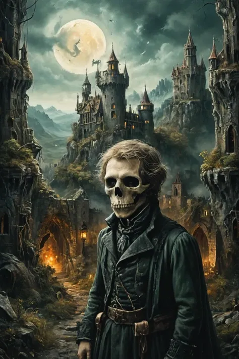 Detailed digital portrait of a Illusionary phantom haunting gaslit streets at a Dilapidated castle surrounded by wilderness, <lora:xl_more_art-full_v1:0.5>, <lora:The_Crazy_Style:0.7>