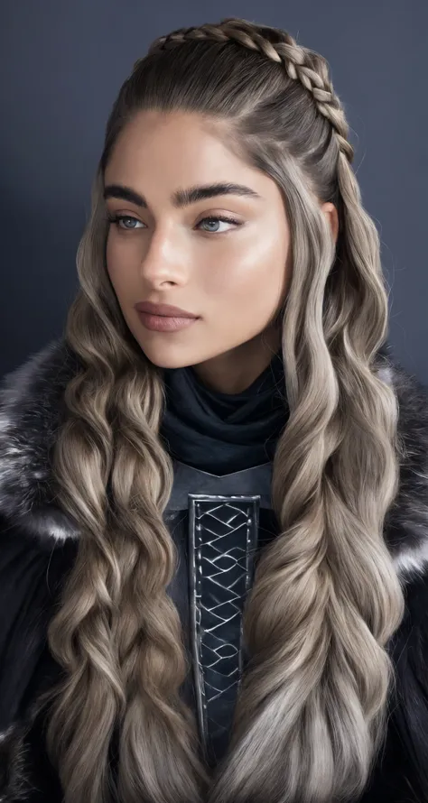 noa kirel, wearing direwolf's dawn drapery looking stark loyal game of thrones wintry, closeup,
multi-tied hair, surrealist, otherworldly,
masterpiece, beautiful, young, professional, photo, high quality, highres <lora:noa_kirel_1.0:1.0>