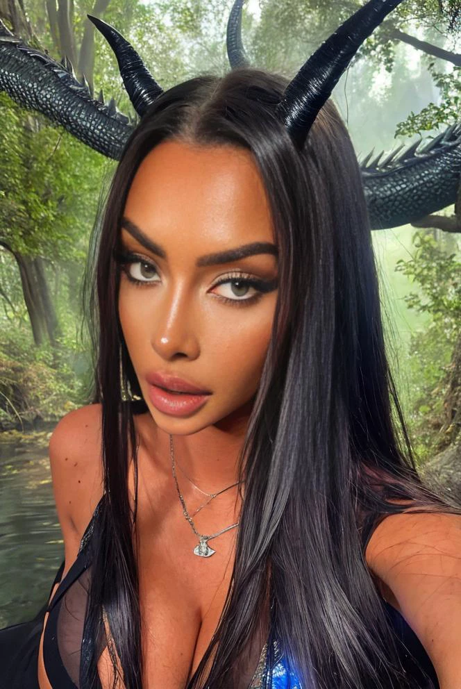 (Award Winning Photo:1.3) of a portrait photo of a dark night elven huntress arianaa_nsfw with pure white skin and blue eyes, glistening ((silver wild hair)), looking at the viewer, dark cloak, intricate, (toned muscles), ominous, menacing, cinematic lighting, chiaroscuro, green reptilian eyes, ((dragon tattoos)), sombre, magic effects, moonlight, water stream, sitting on a tree branch, atop a tree, misty dark wood, focus on eyes, vogue, award-winning, cinematic lighting, sfw,Highly Detailed