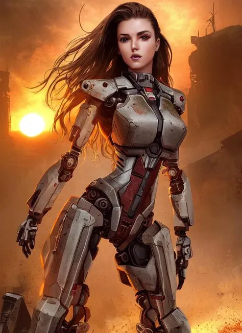 (modelshoot style), (((detailed face))), sexy woman (inside cramped rusty cockpit of a hydraulic mechanical robot), sunset, post-apocalyptic, long hair, lots of skin, 8k, high resolution, solo, cyberpunk