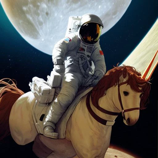 astronaut riding a unicorn on the moon