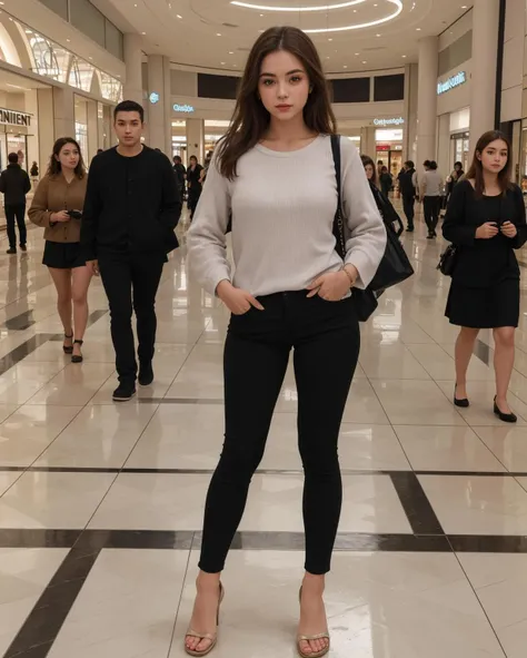 full body portrait, mall, stylish model outfit