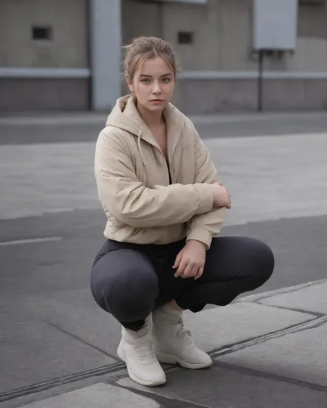 full body portrait, urban, stylish squat