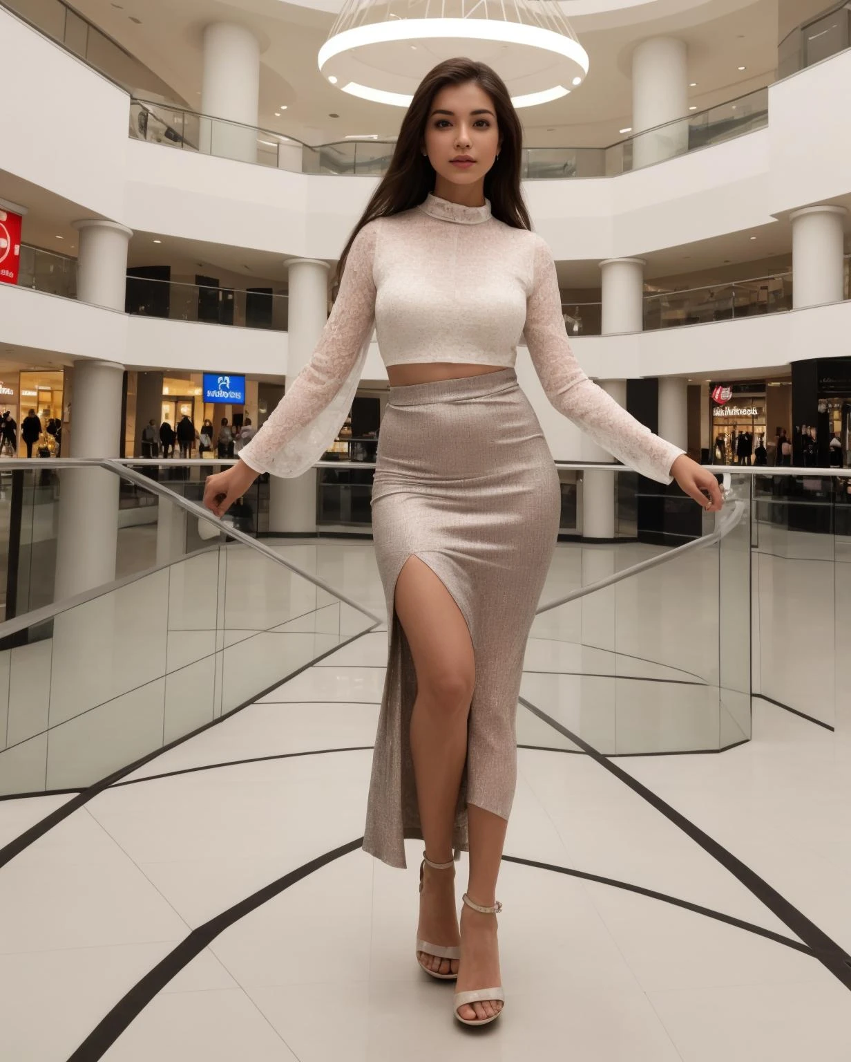 full body portrait, mall, stylish model outfit