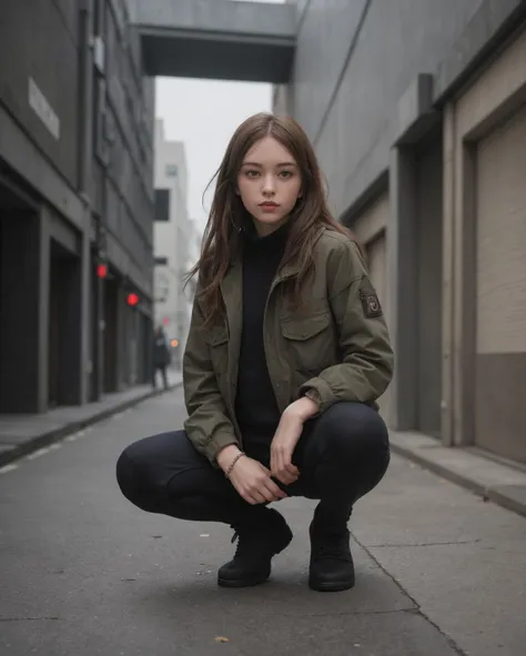 full body portrait, urban, stylish squat