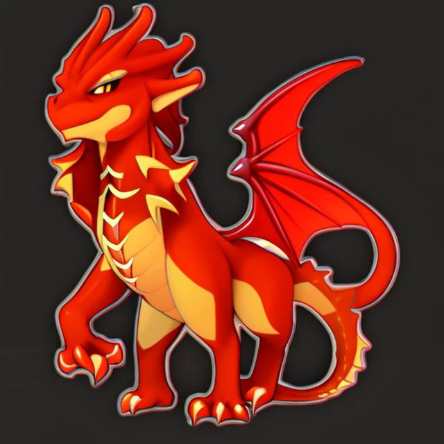 masterpiece, icon, cute red dragon smiling, dark_background, illustration,