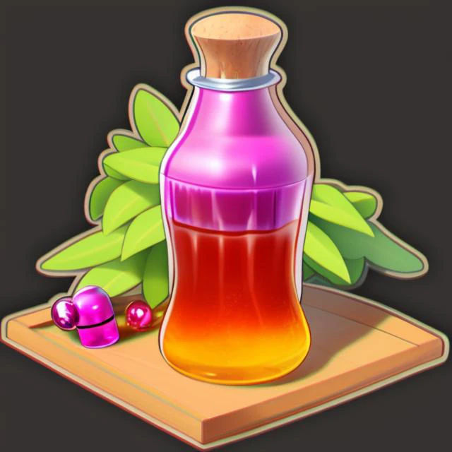 masterpiece, fantasy red potion bottle, dark_background, flat illustration, vector