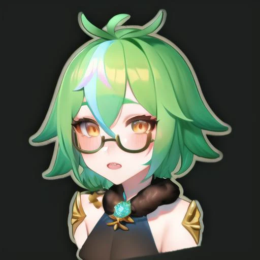masterpiece, perfect feminine face, dark_background, flat illustration, vector, very detailed, 1girl
<hypernet:sxzIconmaker_iconmaker:1>
<lora:TsumasakySucrose_v1:0.95> sucrose \(genshin impact\),