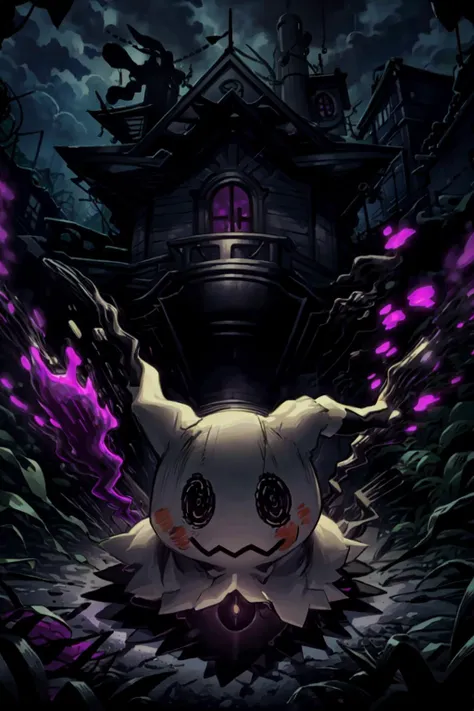 solo, full body, no humans, <lora:Mimikyu_Pokemon_Anime_Dim32:1> Mimikyu_Pokemon, haunted house, dark atmosphere, <lora:add_detail:0.7>, <lora:Concept - Shadowmancer:0.1>, shad0wmancer, ink, (swirling black ink), <lora:WorldofShadows:0.6>, worldofshadows, purple and black, shadow aura,