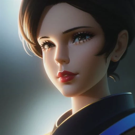 portrait, centered, sexy cute brunette woman,  3D, 3d art, 4k, 8 k artistic photography, award-winning photograph, trending on Artstation, Beautiful, 8k resolution, insanely detailed, Intricate, Behance, Cinematic, dramatic atmosphere, cinematic lighting, digital art, dramatic angle, Dramatic light by denis villeneuve, [mix style "pixar and artgerm and dreams work"], Elegant, ethereal lighting, octane render, dynamic lighting, digital painting, extreme plus resolution, fake detail, full image, full of details, global illumination, golden ratio, golden warm light, high contrast, high detail, high res, highly detailed, hyper detailed, intricate details, Masterpiece, perfect composition, photorealistic concept art, Professional, ray tracing, rich deep colors, Saturated, sharp focus, sharp lighting, soft natural volumetric cinematic perfect light, studio photo, studio quality, Stylize, super detail, Symmetry, trending on pixiv fanbox, ultra detail, ultra detailed, unreal engine 5, volumetric lighting