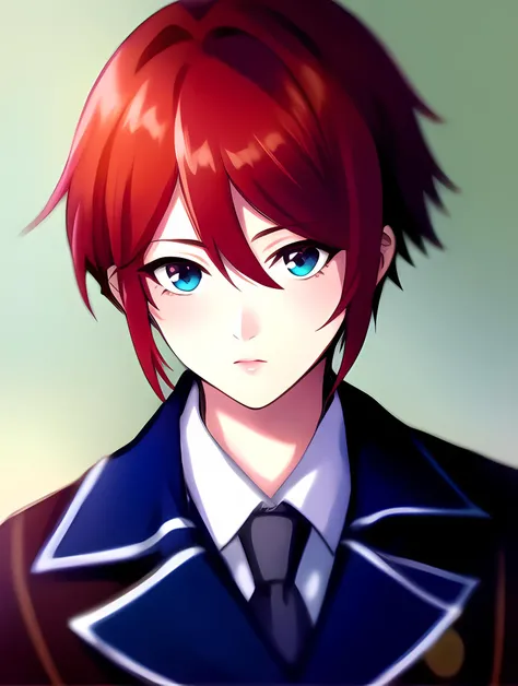 masterpiece, best quality, highres, high quality, 1boy, solo, male focus, looking at viewer, upper body, hair, realistic, shinano, red hair, uniform, <lora:Shinano_Toushirou-06:1>