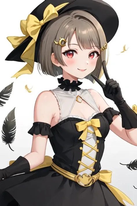 magiabaiser, short hair, black hair, ahoge, bangs, hair between eyes, demon horns, yellow eyes, symbol-shaped pupils, wings, black nails, corset, long pants, lowleg pants, puffy sleeves, navel, star pasties, smile, drooling, sitting, night, sky <lora:magia_baiser-000003:1>