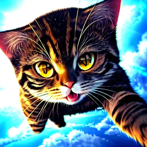 atmospheric perspective, ((foreshortening)), anaglyph, digital art, happy cloud, detailed background, small red focus, selective color, 1 other, Bob Ross, drawn, sharp pastel, perspective, dynamic lighting, glowing light, reflection light, ray traced, colorful, 20mm, high res, panorama, (((crisp))), flying cat