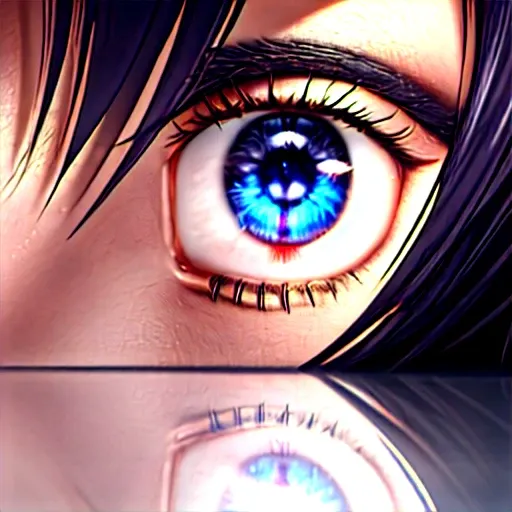 (from side), close-up, style of 1999 anime thumbnail, holding sword vertically over eye, (reflection), 2girls, ((absurd res)), extremely detailed eyes, 8k, perspective, octane render