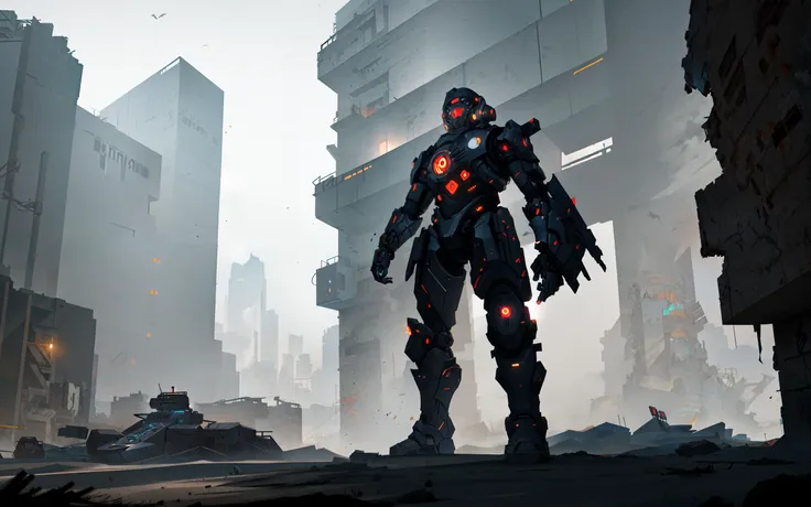 (legendary powerful construct design of a futuristic war machine:1.26), synthetic mechanical fighter, mecha style, futurecore, (slim design, visible pilot:1.24), quantum technology, (plasma and pulsar weapons:1.19), fighting in the ruins of a (desolate barren cyberpunk mega city:1.23), (sand storm:1.16), ( cyberpunk art Style:1.24), (splash art style:1.21), (hypermaximalism:1.1), (digital art:1.20), (digital illustration:1.13), (cold and dark colors:1.3), hard lighting, volumetric lighting, (masterpiece:1.25), (best quality:1.25), (highres:1.25), (2.5D:1.232), HDR, Ornate, 8K