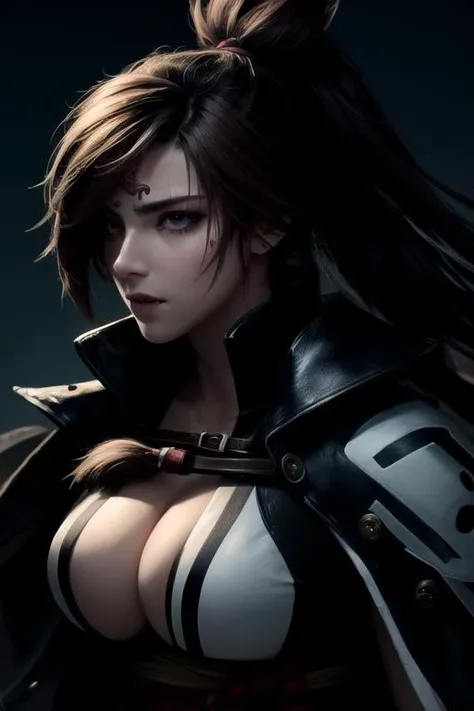 ((masterpiece, ultra detailed)), 1girl, solo, (upper body portrait), <lora:baikenGuiltyGear:1.0>, baikenms, (stunningly beautiful), large breasts, beautiful face, beautiful eyes, battle-stance ready, dynamic pose, <lora:lowra:0.7>, dark theme, hdr, HDR, bloom, volumetric lighting, emissive lighting, high intensity lighting, glowing, dramatic lighting, dark lighting, (ornate), digital art, trending on artstation, award winning, fascinating, elegant, RAW photo, absurdres, 8k uhd