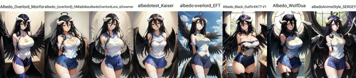 (masterpiece, best quality), intricate details,
1girl, <lora:Albedo_Overlord_Monfor:0.8> albedo_overlord, albedo, large breasts, long hair, black hair, wings, black wings, horns, yellow eyes,
<lora:CONCEPT-HaruhiSuzumiyaCheerleader:0.8> HaruCheerUniform, blue skirt, arms behind back,