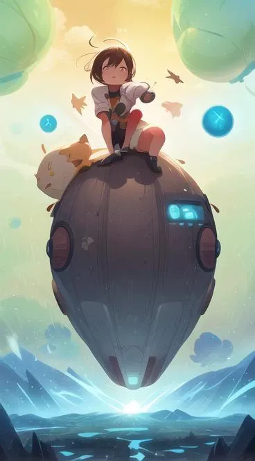 baozi,
a robot and a girl are flying in a Whales with a dog on it and a cat on the box, 
leaves, Whales, robots, riding, flying in the air, balloons, 
Clouds, seagulls, blue sky, grasslands, 
Green background, yellow theme,
masterpiece, best quality,8k wallpaper,Cinematic Lighting, virtual_youtuber,
simple style, simple background, cyberpunk, Graphic Design,Futuristic, Metallic, Robotic, Sci-fi, Technological, Augmented, Hyperrealistic, Anatomical, Elegant,light particles, energy sphere, light particles,beautiful detailed glow, rain, detailed lighting, anime,highly detailed painted,award winning glamour paintting,wonderful paintting,art style,stylized,