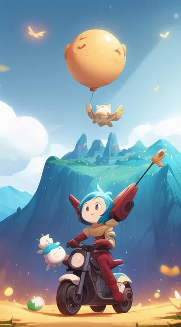 baozi,
a robot and a girl are flying in a Whales with a dog on it and a cat on the box,
leaves, Whales, robots, riding, flying in the air, balloons,
Clouds, seagulls, blue sky, grasslands,
Green background, yellow theme,
masterpiece, best quality,8k wallpaper,Cinematic Lighting, virtual_youtuber,
simple style, simple background, cyberpunk, Graphic Design,Futuristic, Metallic, Robotic, Sci-fi, Technological, Augmented, Hyperrealistic, Anatomical, Elegant,light particles, energy sphere, light particles,beautiful detailed glow, rain, detailed lighting, anime,highly detailed painted,award winning glamour paintting,wonderful paintting,art style,stylized,
