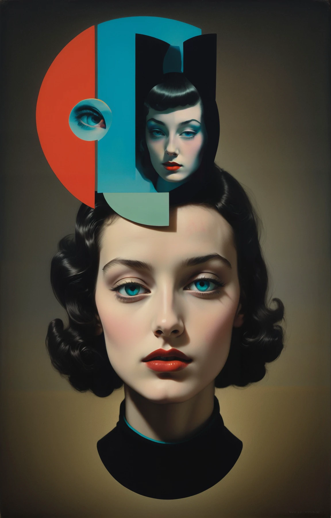 Film Noir aesthetic, colorful surreal collage, mixed media dadaism art by Rudolf Schlichter and Morton Schamberg and Lyonel Feininger, deconstructed profile portrait of a young and beautiful Greenlander High-Class Call Girl from a ridley scott movie. piercing aqua eyes, soft smile, wearing a High-Class Call Girl outfit, bold makeup, glossy lips, detailed face, stunning beauty. (silhouette lighting), (rembrandt lighting), dark, highly detailed, insane details, hazy, abstract background <lora:DeconDada:1.4> deda style, Dark sienna, Oxblood, Maximum blue, Quinacridone-Violet colors