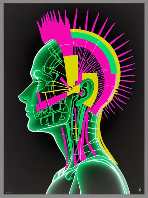 deconstructed X-ray profile, male, <lora:DeconDada:1.7>, Sonic silver,Maximum green,Candy pink,Neon Carrot,Maximum yellow
