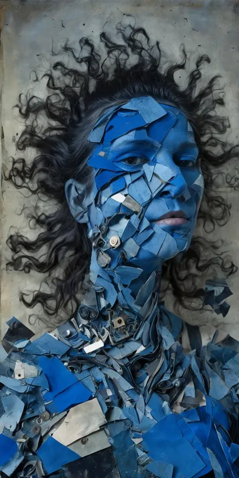 deconstructed portrait photography, Blue woman, mixed media dadaismm style. Layers of color <lora:DeconDada-000008:1.4>