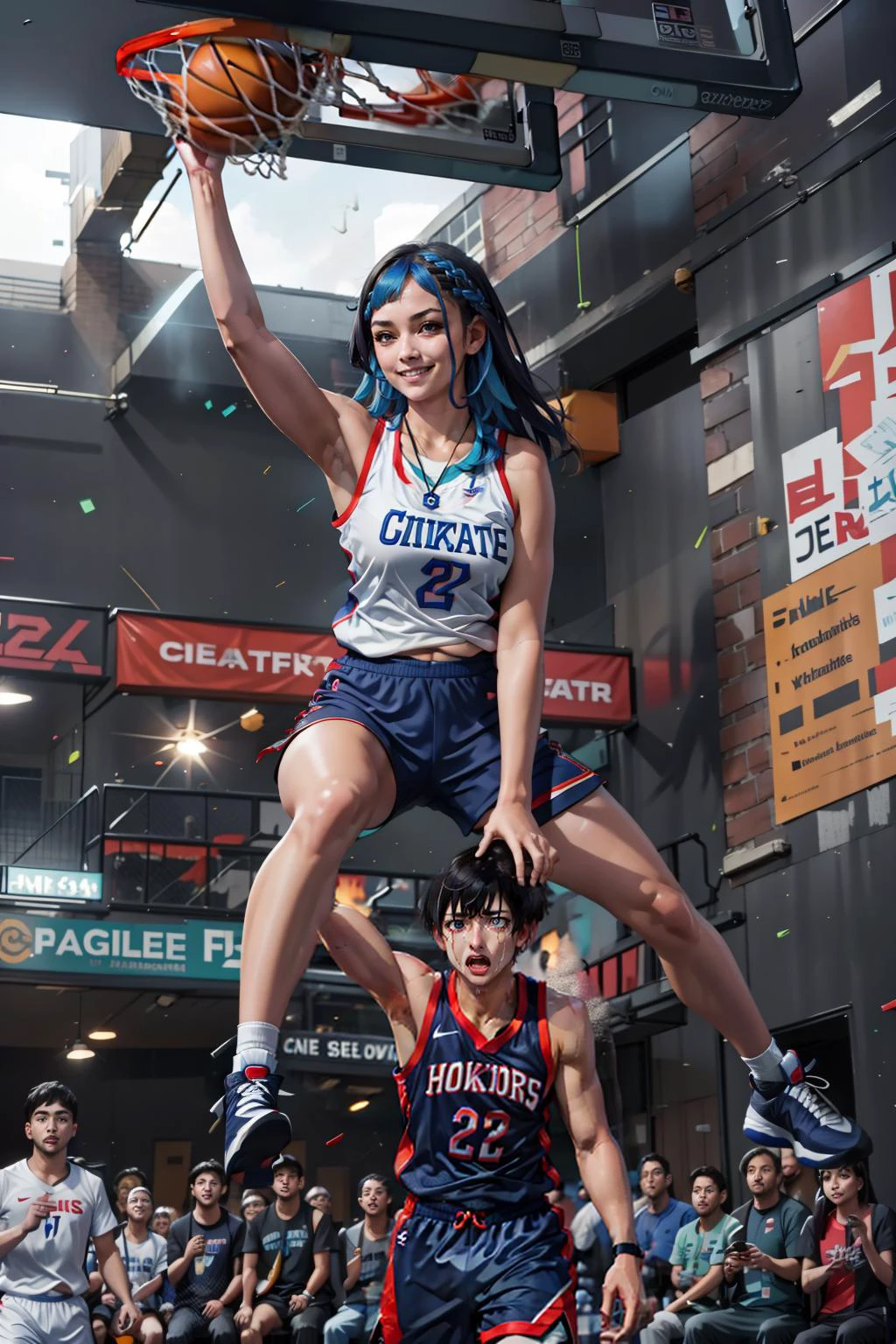 <lora:oc_justtnp-11:0.65> justtnp, heterochromia, <lora:gijinkaseries_civitai-18:1> civitai-chan, braided bangs, <lora:concept_slamdunk:0.8> slam dunk
