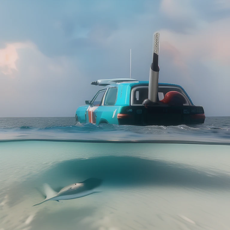 aquatic photograph of a submarine that looks like CarXjohnson, underwater with fins and propellers, coral, shark, blackhole, ocean bed, floating under the water with waterbed above, in the pacific ocean, sea quest, nautilus looking like CarXjohnson