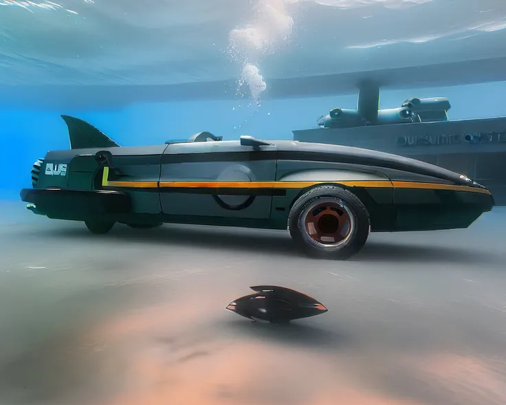 (aquatic photograph of a (CarXjohnson:0.5) submarine:1.3) that looks like a car and a sci-fi submarine, with fins and propellers, (underwater:1.3), (coral) ocean bed, (floating under the water:1.1) (with water above:1.1), (in the pacific ocean:1.1), (sea quest:1.1), (nautilus:1.1) looking like (CarXjohnson:1.0), (seaquest marauder:1.1)