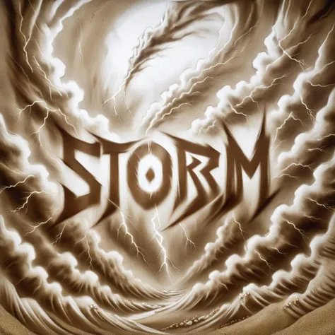<lora:SDXL_Sanddrawing:1.1> <lora:Ukiyo-e Art:0.4> <lora:Harrologos_V1.0:1.2> A sanddrawing of text logo "storm", Ukiyo-e Art of thunder storm