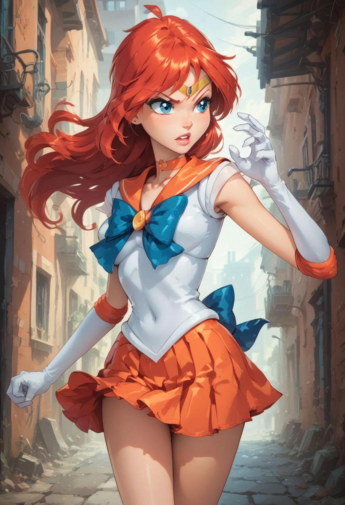 score_9, score_8_up, score_7_up, score_9, score_8_up, score_7_up, Cowboy Shot, Action Pose,
BREAK
bloom (winx), 1girl, red hair, blue eyes,
BREAK
sailor_senshi_uniform
BREAK
Standing in an alley of a modern city,