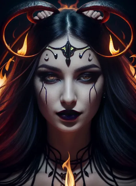 (masterpiece), (unrivalled quality:1.4), ultra-high resolution, [:velvet textures:0.2], hyperrealistic, dark fantasy portrait, 1 woman, adult (succubus:0.7) with a sly smirk, hypnotic ruby red eyes, raven-black hair cascading in waves, solo, detailed face, (cavernous underworld theme:1.1) (demonic wings:1.05), personified forbidden temptation, allure, power, darkness, succubus mythology symbolism, firelight, glow, rich purples and reds, symmetry, obsidian, foreboding cavern background, otherworldly infernal atmosphere <lora:Elixir:1>