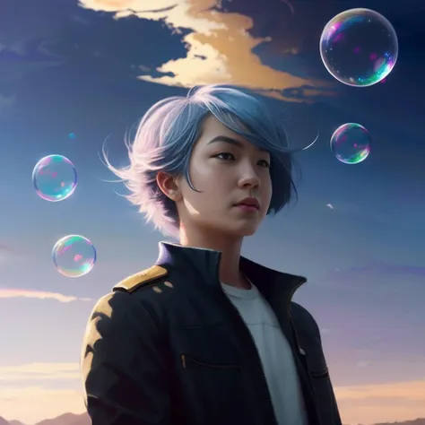 "ilya kuvshinov with long sky blue hair, gold eyes, professional digital painting, concept art, unreal engine 5, 8 k, cinematic, wlop, bubbles, tendrils in the background, art by greg rutkowski, pixiv art, junji ito, yoshitaka amano"