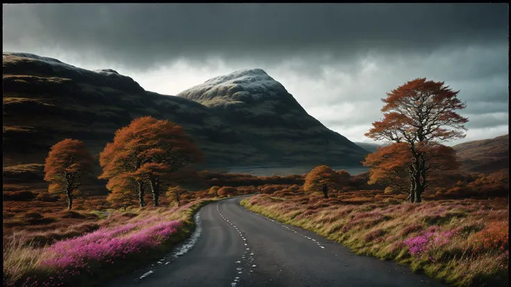 dynamic composition, lush water, Clay, Raw digital photo, Offset print, Cosy, moody lighting, Frosted city street, Pandora, Fuji superia 400, art by Greg Rutkowski, Flustered, Paint splotches, (Desolate [Elusive|Unpredictable] The Scottish Highlands :1.3) , Cubism, autumn blossoms, High Contrast, dark indigo flakes, Gr, colorufull ungepunk, Improvement, Smiling, Brocore, Crushing, dslr, Sunlight, [fauna|grass], Cinestill, glittering, Goblincore, 64K, Colorful, Nostalgic lighting, Hopeful, roots and space, Hasselblad, masterpiece