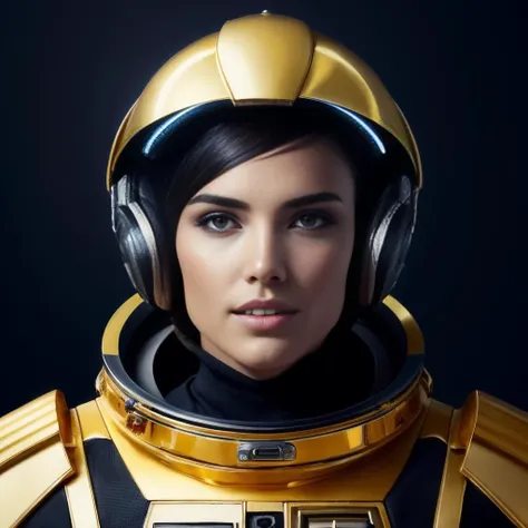 "cyberpunk, cyberspace, portrait of alessandra ambrosio in gold space suit, painted by bobby chiu, painted by igor kieryluk, digital art, trending on artstation"