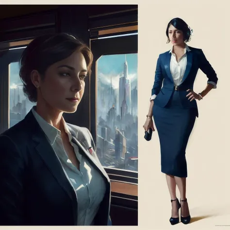 "cyberpunk corporate woman, overweight | | realistic shaded, fine details, realistic shaded lighting poster by greg rutkowski, diego gisbert llorens, magali villeneuve, artgerm, jeremy lipkin and rob rey"