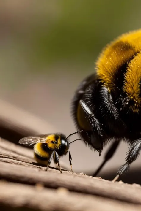 A huge bumblebee slowly disappearing in a tundra, cinematic shot, award winning.