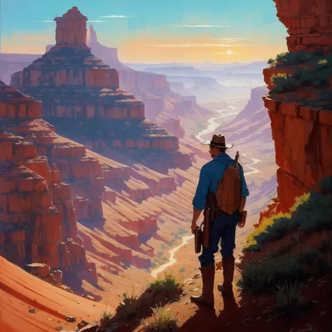 ismail inceoglu epic painting of wild west book cover, year 1 8 9 0, red canyon, line art, ink, art concept for a book cover!!, red dead redemption, warm colours. oil painting, highly detailed, centered, hyperrealism, romantic, concept art, smooth, sharp focus trending on artstation, by greg manchess and by craig mullins and by kilian eng and by jake parker