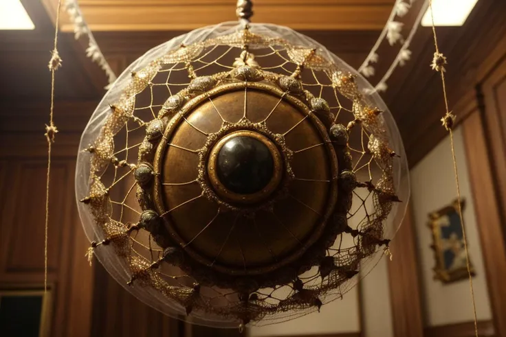 ((best quality)), ((masterpiece)), , majestic intricately detailed: A once-human, now grotesque and distorted, hangs suspended in a web of pulsating silk, its many eyes gleaming with a hunger for unsuspecting prey. <lora:Elixir:1>
