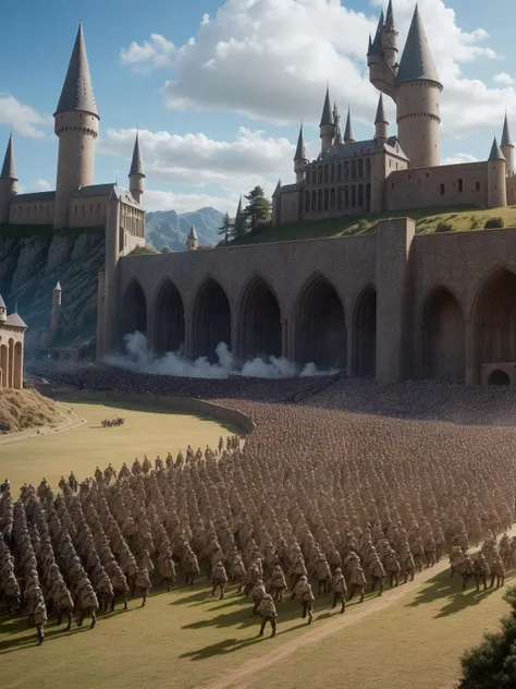 the epic invasion of hogwarts by evil anakin and his stormtroopers, epic, ultra realistic, 4k