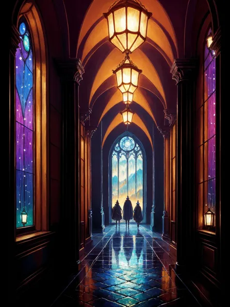 steampunk, port, stained glass, abstraction, water, glowing lights, epic fantasy, colorfully, digital art, highly saturated colors, concept art, detailed illustration, hd, 4 k, digital art, greg rutkowski, dan mumford, studio ghibli trending on artstation