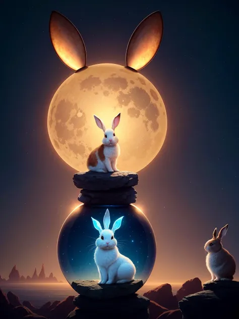 a surreal bioluminescent, very very very cute bunny in a happy world by daniel merriam, trending on artstation, oil on canvas by elena zhurikhina and goro fujita and charlie bowater, octane render, 4k, 8k, hd