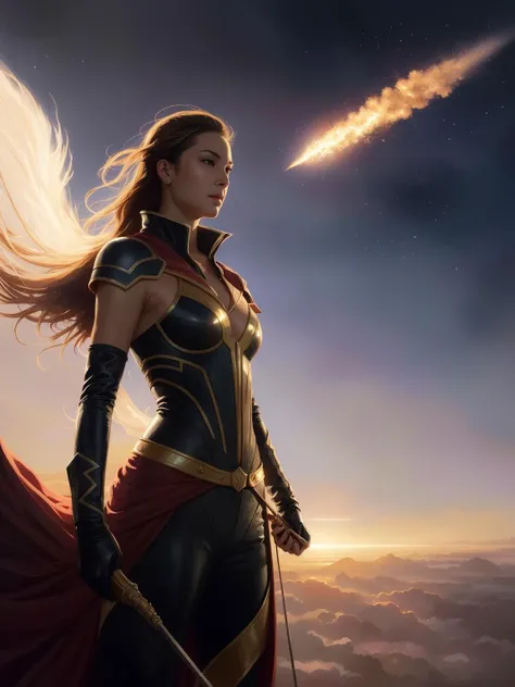 a fireball comet with long tail, hyperrealistic, chiaroscuro, god rays lighting, digital painting, ocatane render, extreme detail, intrincate details, by greg tocchini, by artgerm, by richard estes, by greg rutkowski, by magali villeneuve, by pan ren wei, by ross tran, by atey ghailan, by greg rutkowski
