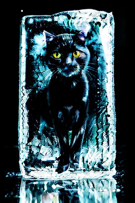 awarded  photography of a small black kitty stuck in ice cube,meow in panic, intricate detail,  ice cube lie on wooden desk, dark room,masterpiece, ultrarealistic, realistic, looks like reali, ultradetialed, perfect quality, best quality, dramatic lights <lora:in_ice_cube:1>