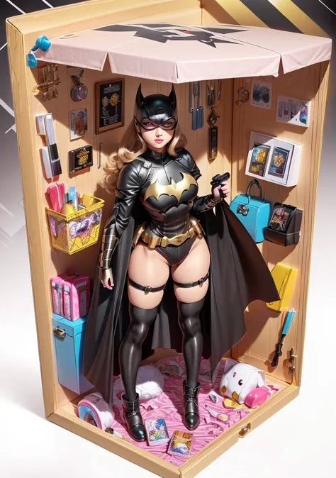 (masterpiece, best quality, ultra detailed, absurdres), diorama,
closed pack toy box, inboxDollPlaySetQuiron style, the superheoine batgirl, (plastic toy playset pack:1.3), inside gift box,
<lora:quiron_inboxDollPlaySet_v1_lora:0.87>