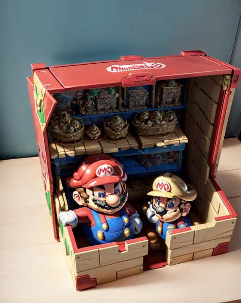 (nintendo super mario bros:1.5), toy, doll, character print, (best quality:1.15), (masterpiece:1.15), (detailed:1.15), (realistic:1.2), (intricate:1.4), simple background, cover page, card, in a gift box,
no humans, inboxDollPlaySetQuiron style, abs, gift box, playset, in a box, full body, toy playset pack, in a gift box, premium playset toy box, <lora:quiron_inboxDollPlaySet_v2_lora:0.57>