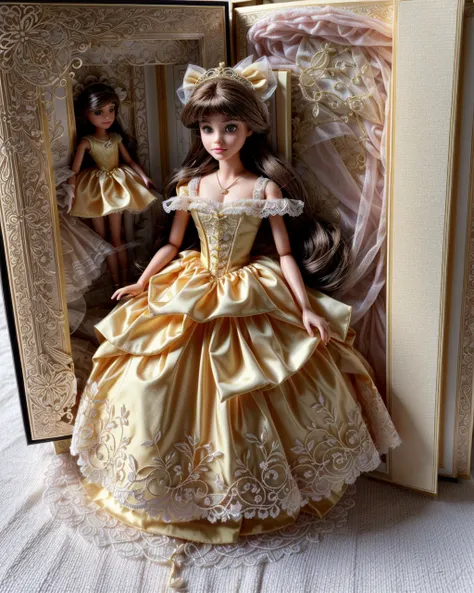 toy, doll, character print, (best quality:1.15), (masterpiece:1.15), (detailed:1.15), (realistic:1.2), Dappled Light, analog style, lightroom, (intricate:1.4), simple background, stuffed toy, cover page, card, in a gift box,
no humans, inboxDollPlaySetQuiron style, abs, (Belle (Beauty and the Beast): Belle's yellow ball gown, rose, and love for books make her a beloved Disney princess choice for cosplayers.:1.2), gift box, playset, in a box, full body, toy playset pack, in a gift box, premium playset toy box, <lora:quiron_inboxDollPlaySet_v2_lora:0.77>