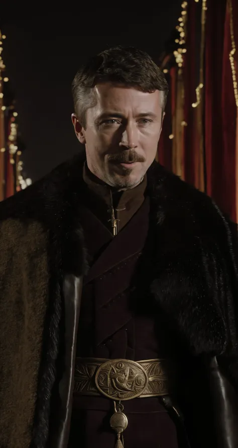 solo, guard, realistic, real life, looking at viewer, facing viewer, 
petyr baelish , middle shot,  
professional, high quality, amazing, surrealist, Konstantin Vasilyev, Anish Kapoor,
masterpiece, highres,  4k, detailed background, festive, (incredibly detailed:0.8)