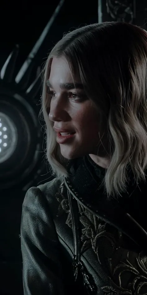 game of thrones, professional, highly detailed, Warlike Dua Lipa of Joy, wearing Adorable Field jacket, raytraced reflections, RTX, Voidpunk, 4K, vintage, fairy tale