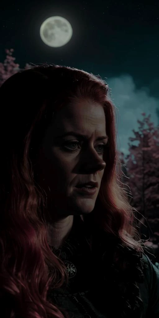 game of thrones, concept art, Alhambresque muscular Amy Adams, Goth hairstyle, Turkish Stubble Beard, Pink trees, Moon in the night, Screen print, Psychedelic Art, unreal engine, Concept Art World